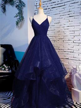 Picture of Pretty Tulle Layers Straps Long Party Dresses Formal Dresses, A-line Evening Prom Dresses